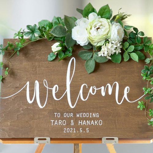 A3 木のウェルカム ボード ウッドボード カリグラフィー 手書き