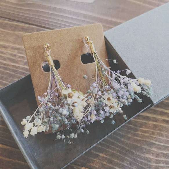 ❁flower　shower❁デージーとかすみ草のピアス／イヤリング 2枚目の画像