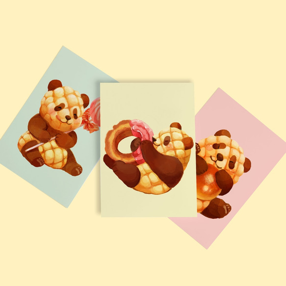 ふわふわめろんぱんだ｜ポストカード3枚セット ポストカード