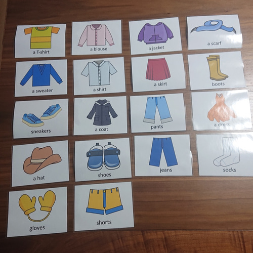 英語のフラッシュカード【 洋服・小物・靴 】 イラスト EnjoyEnglish