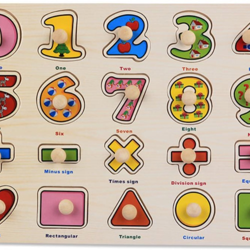 Boby Montessori マルチサークルパズルボード、ノブ木製パズル、幾何学