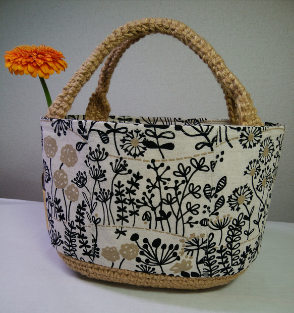 麻糸と布のバッグ　野の花 6枚目の画像