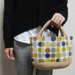 麻糸と布のバッグ　丸い模様 1枚目の画像