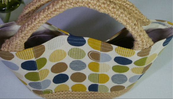 麻糸と布のバッグ　丸い模様 5枚目の画像