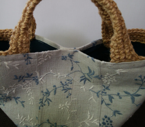 麻糸と布のバッグ　カズラ  ブルー 4枚目の画像