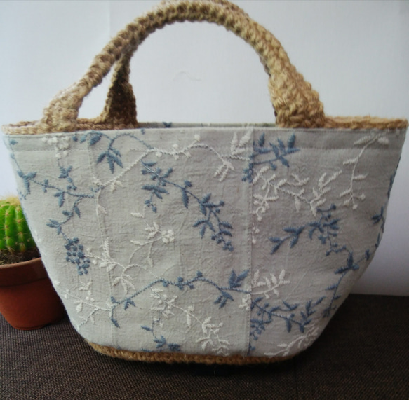 麻糸と布のバッグ　カズラ  ブルー 7枚目の画像