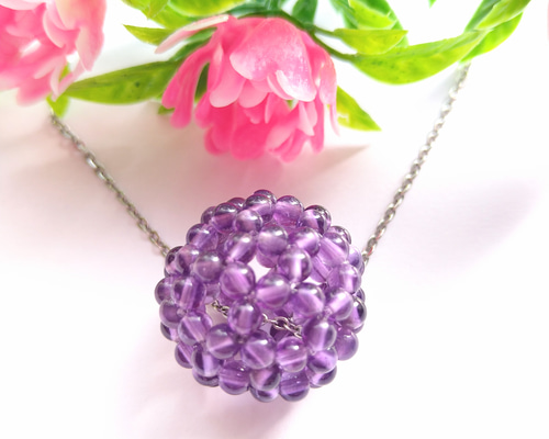 2月誕生石 アメジスト 神聖幾何学フラーレン ネックレス