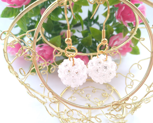 天然水晶ラウンドカット 神聖幾何学フラーレン ピアス•イヤリング