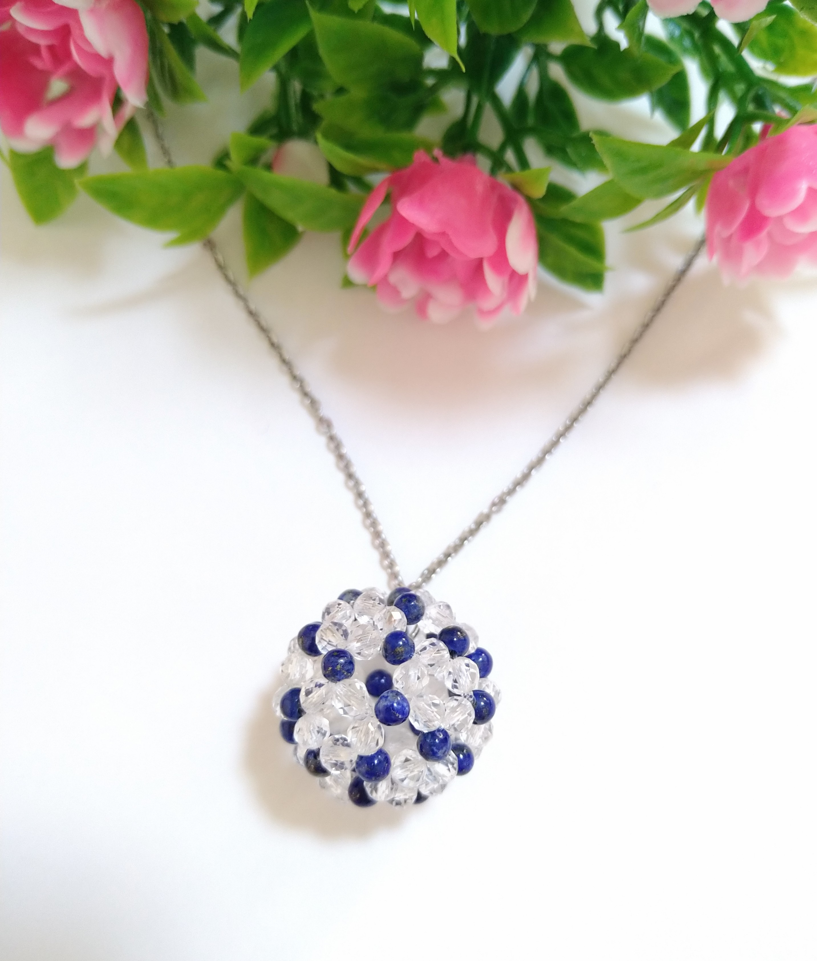 ラピスラズリ×ラウンドカット水晶　  神聖幾何学フラーレン