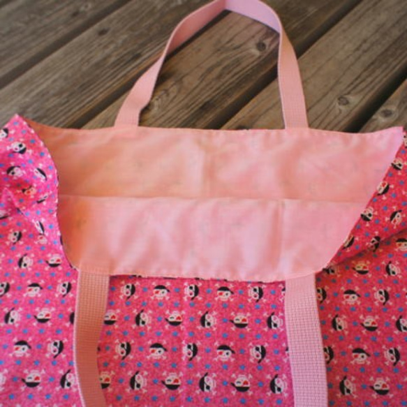 ピンクパイレーツ手作り裏付きレッスンバッグ　保育園　キャリーバッグ　通園バッグ 3枚目の画像