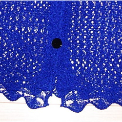 ターコイズブルーサマーヤーンでメッシュ編したレーシー半袖カーディガン 5枚目の画像