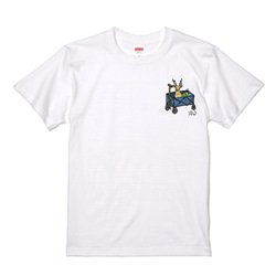 【送料無料】ゆるかわ動物　アウトドアワゴン　シカ　ワンポイント　ホワイト　Tシャツ 5.3oz 3枚目の画像