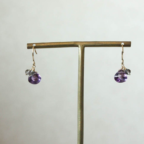 No. 777 アメジストとミッドナイトレースオブシディアンのピアス  