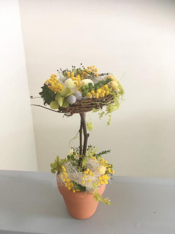 受注制作　千日紅と木ノ実の鳥の巣リース 送料無料】受注制作 鳥の巣のトピアリー リース BrightBerry 通販