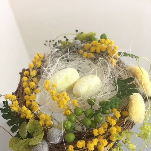 受注制作　千日紅と木ノ実の鳥の巣リース 送料無料】受注制作 鳥の巣のトピアリー リース BrightBerry 通販