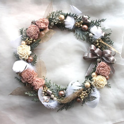 プリザーブドフラワーリース♡ベージュピンク✖︎ブラウンのリース プリザーブドフラワーリース♡ベージュピンク✖︎ブラウンのリース