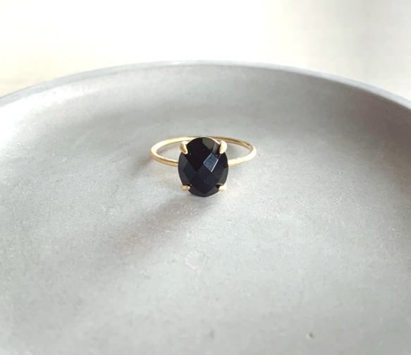 天然石　ブラックオニキス　10×8  爪留めリング　指輪 3枚目の画像