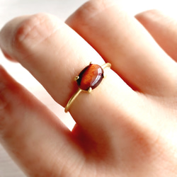 天然石 レッドタイガーアイ 爪留めリング 指輪 silver925 18kgp