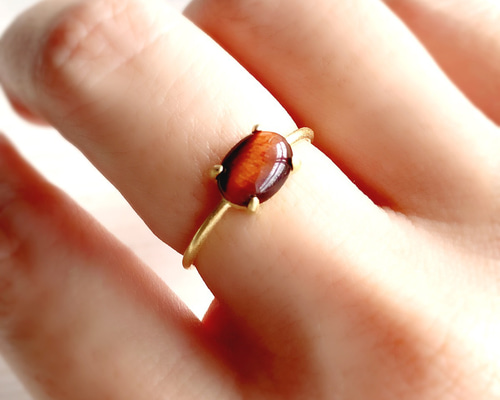 天然石 レッドタイガーアイ 爪留めリング 指輪 silver925 18kgp 指輪