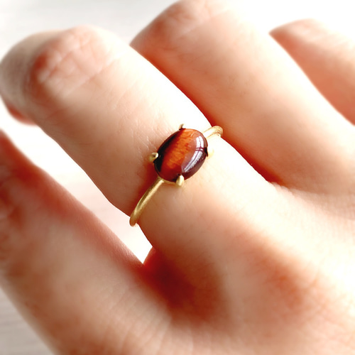天然石 レッドタイガーアイ 爪留めリング 指輪 silver925 18kgp 指輪