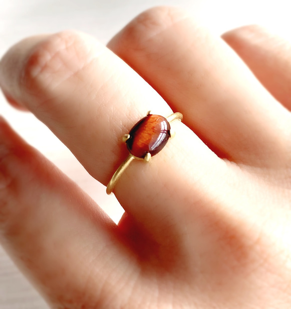 天然石 レッドタイガーアイ 爪留めリング 指輪 silver925 18kgp 指輪