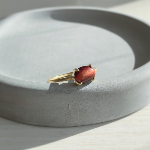 天然石 レッドタイガーアイ 爪留めリング 指輪 silver925 18kgp 指輪