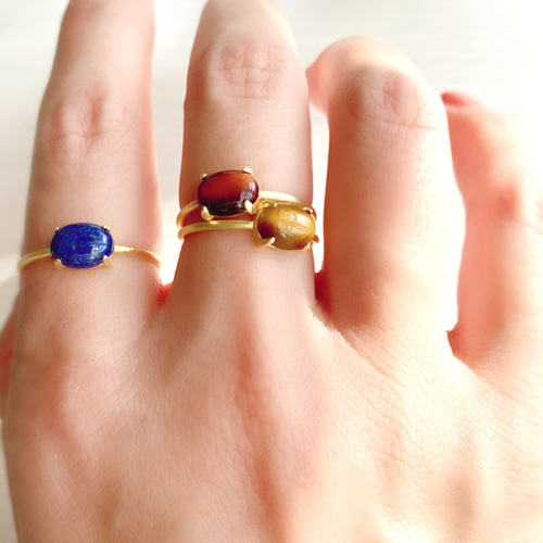 天然石 レッドタイガーアイ 爪留めリング 指輪 silver925 18kgp 指輪