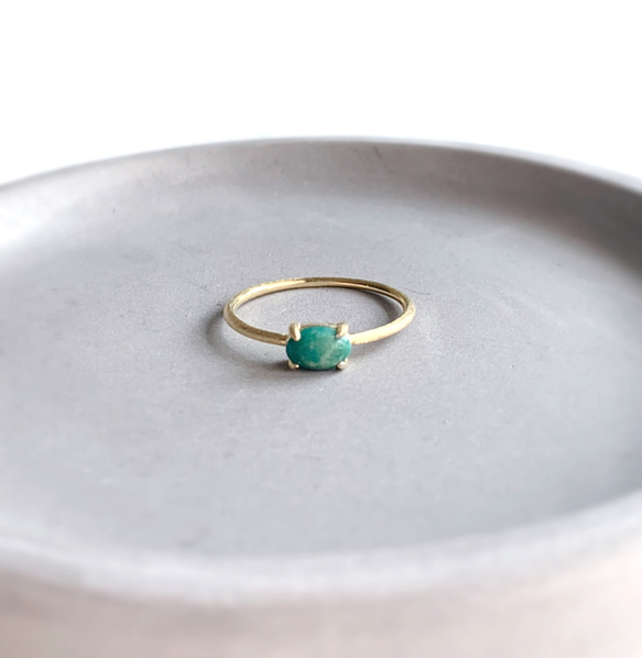 天然石　ペルー産　ブルーオパール　爪留めリング　指輪　silver925  18KGP 3枚目の画像