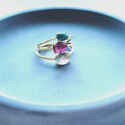 天然石　ペルー産　ブルーオパール　爪留めリング　指輪　silver925  18KGP 5枚目の画像