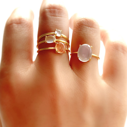 天然石 インド産 ホワイトムーンストーン 爪留めリング 指輪