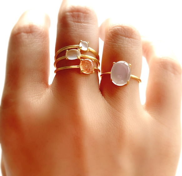 天然石　インド産　ホワイトムーンストーン  爪留めリング　指輪　silver925  18KGP 5枚目の画像