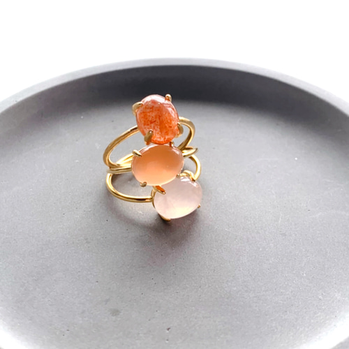 天然石 ローズクォーツ 10×8オーバル 爪留めリング 指輪