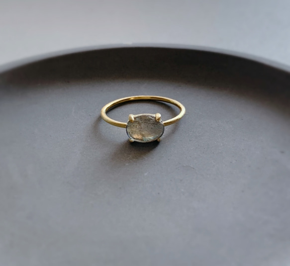 天然石　マダガスカル産　ラブラドライト　爪留めリング　指輪　silver925   18kgp 3枚目の画像