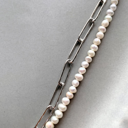 necklace  ♥︎  一点もの　♥︎  淡水パール×チェーン　ダブルネックレス　シルバー 3枚目の画像