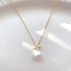 necklace  ♥︎  コイン淡水パール×チェーン　マンテル留めネックレス　silver925 18KGP 1枚目の画像