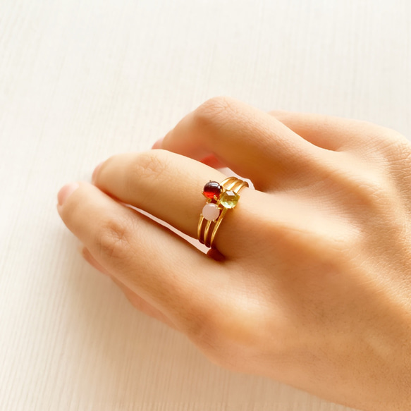 天然石　ピンクグァバクォーツ　爪留めリング　指輪 5枚目の画像