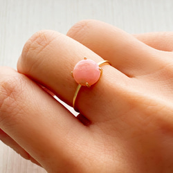 天然石　ペルー産　ピンクオパール　爪留めリング　指輪　春物 1枚目の画像
