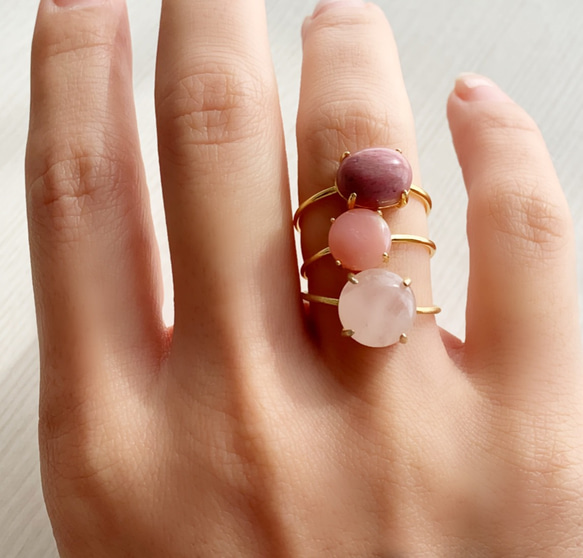 天然石　ペルー産　ピンクオパール　爪留めリング　指輪　春物 7枚目の画像