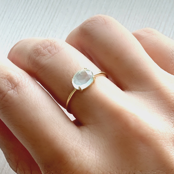 天然石　シーブルーカルセドニー　オーバル　爪留めリング　指輪 1枚目の画像