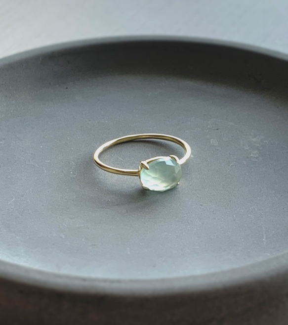 天然石　シーブルーカルセドニー　オーバル　爪留めリング　指輪 3枚目の画像