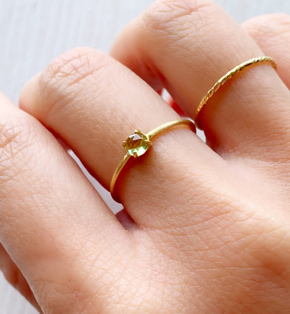 天然石　ローズカット　ペリドット　AAA  爪留めリング　指輪　母の日ギフト 1枚目の画像