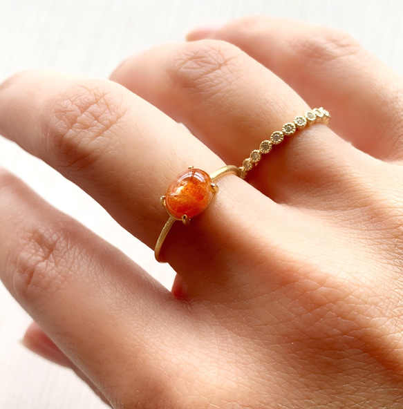 天然石 インド産 サンストーン 爪留めリング 指輪 指輪・リング