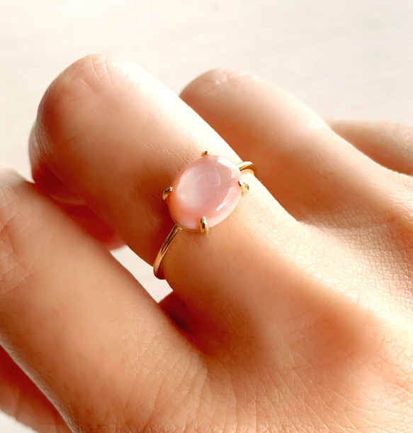 高品質　ピンクシェル　AAA  爪留めリング　指輪 1枚目の画像