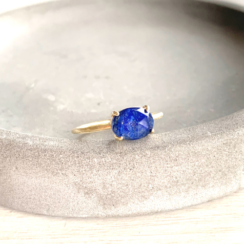 天然石 ラピスラズリ×クリスタル 6×8オーバル 爪留めリング 指輪 指輪