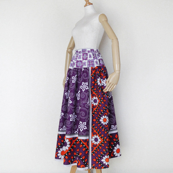 【送料無料】カンガのヨーク付きスカート｜アフリカ布スカート 9枚目の画像