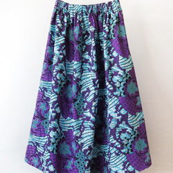 アフリカ布のふんわりギャザースカート｜ロングスカート / マキシ丈 3枚目の画像