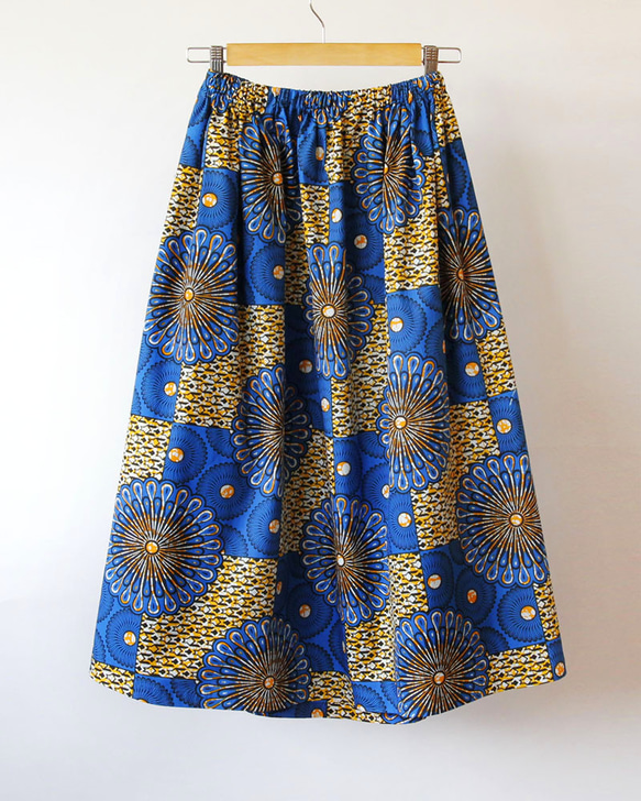 アフリカ布のふんわりギャザースカート｜ロングスカート / マキシ丈 3枚目の画像