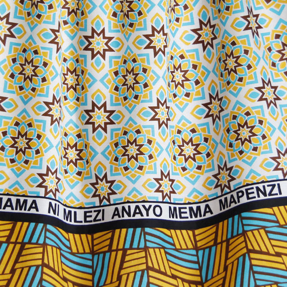 アフリカ布のギャザースカート（カンガスカート）軽い 涼しい 夏スカート 2枚目の画像