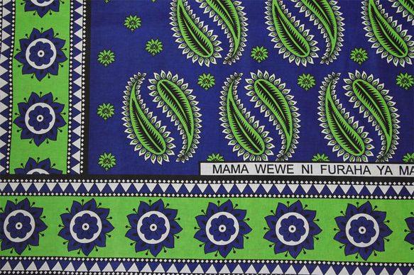 カンガ｜オリエンタルブルー × グリーン ペイズリー / アフリカ布 / アフリカンプリント 3枚目の画像