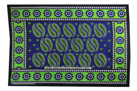 カンガ｜オリエンタルブルー × グリーン ペイズリー / アフリカ布 / アフリカンプリント 4枚目の画像